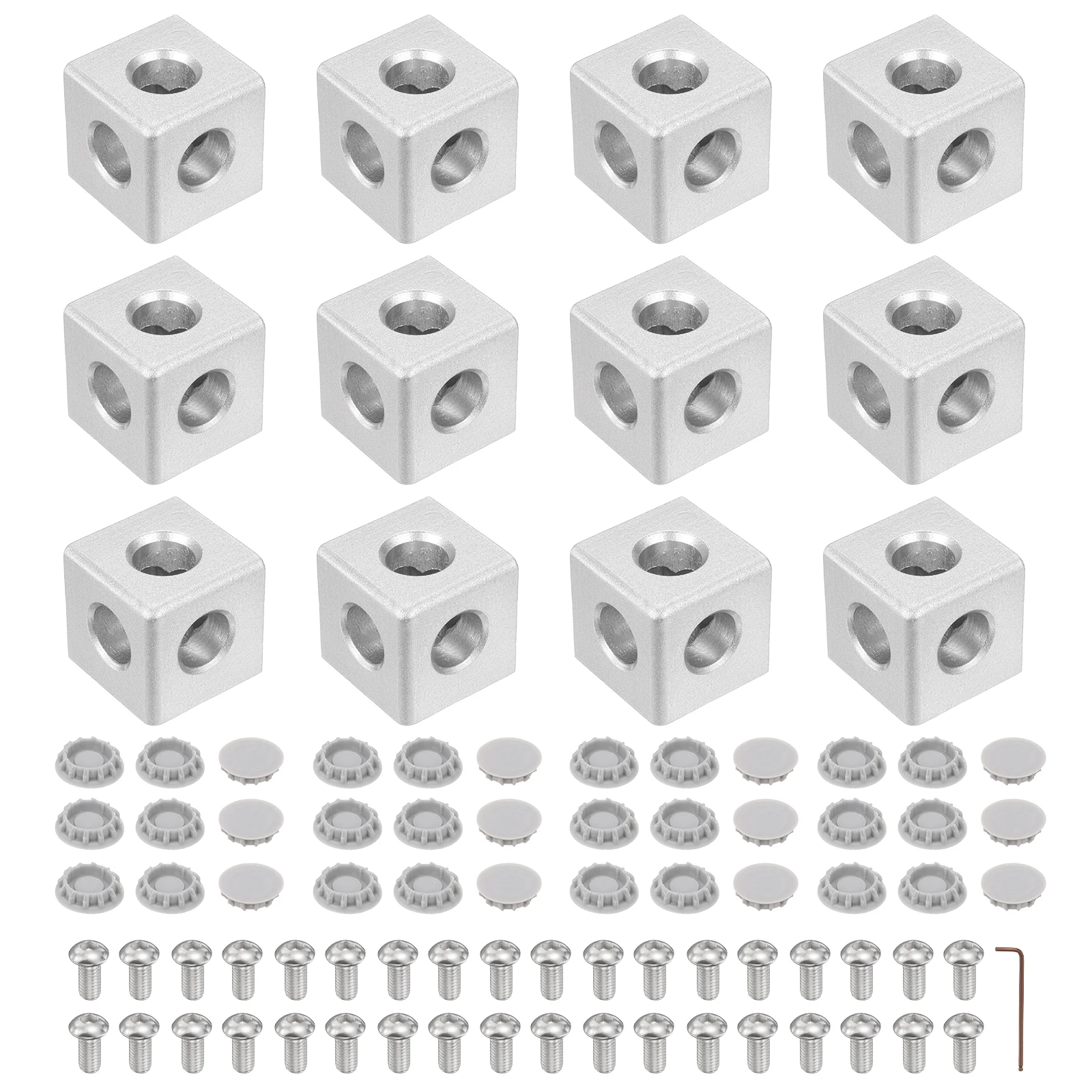 12Pack 3-Way Corner Cube Aluminum Block Cube 2020/3030/4040 20x20x20/30x30x30/40x40x40mm Corner Cube for 6/8mm Slot Black Silver