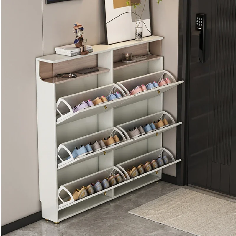 White Entryway Modern Shoe Cabinet Ultra Thin Tipping Space Saving Shoe Rack Organizer Storage Zapateros Designer Furniture