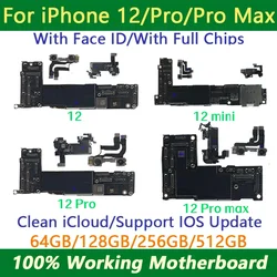 Unlocked Mainboard For iPhone12 12Pro 12Mini Motherboard For iphone 12ProMax Face ID Supprt Update Clean Logic Board Replacement