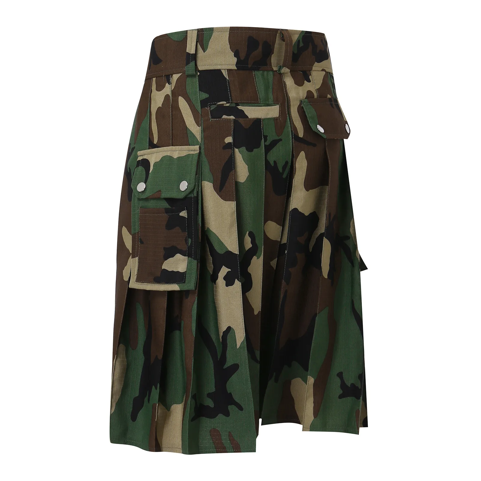 

Men'S Camouflage Kilt Fashion Scottish Style Skirt Casual Pleated Pocket Pleated Medieval Knee Length Tartan Utility Skirt