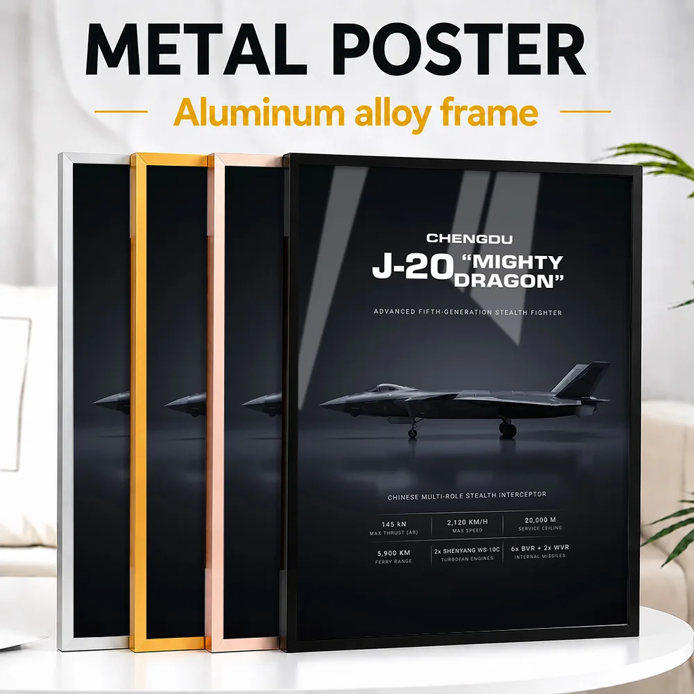 Chengdu J-20 Mighty Dragon Framed Aluminum Metal Poster Customized Technical Graphic Wall Art For Aviation Enthusiast Lounge
