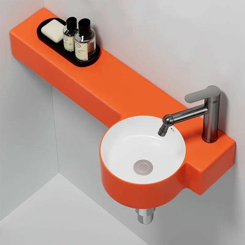 Small apartment wall-mounted ceramic integrated washbasin toilet hanging basin ultra-narrow balcony washbasin