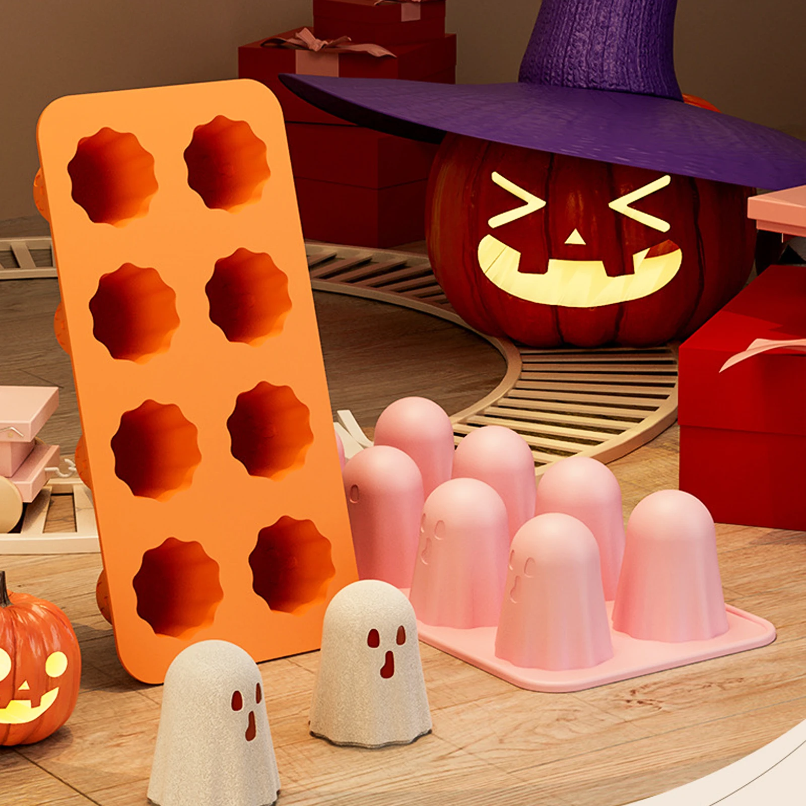 1 Packung Silikon-Halloween-Süßigkeitenform, Geisterform, dicke Backform, antihaftbeschichtet, für die Herstellung von Schokolade, Gelee, Pudding, Kuchen, Süßigkeiten, Mousse – Detail 4