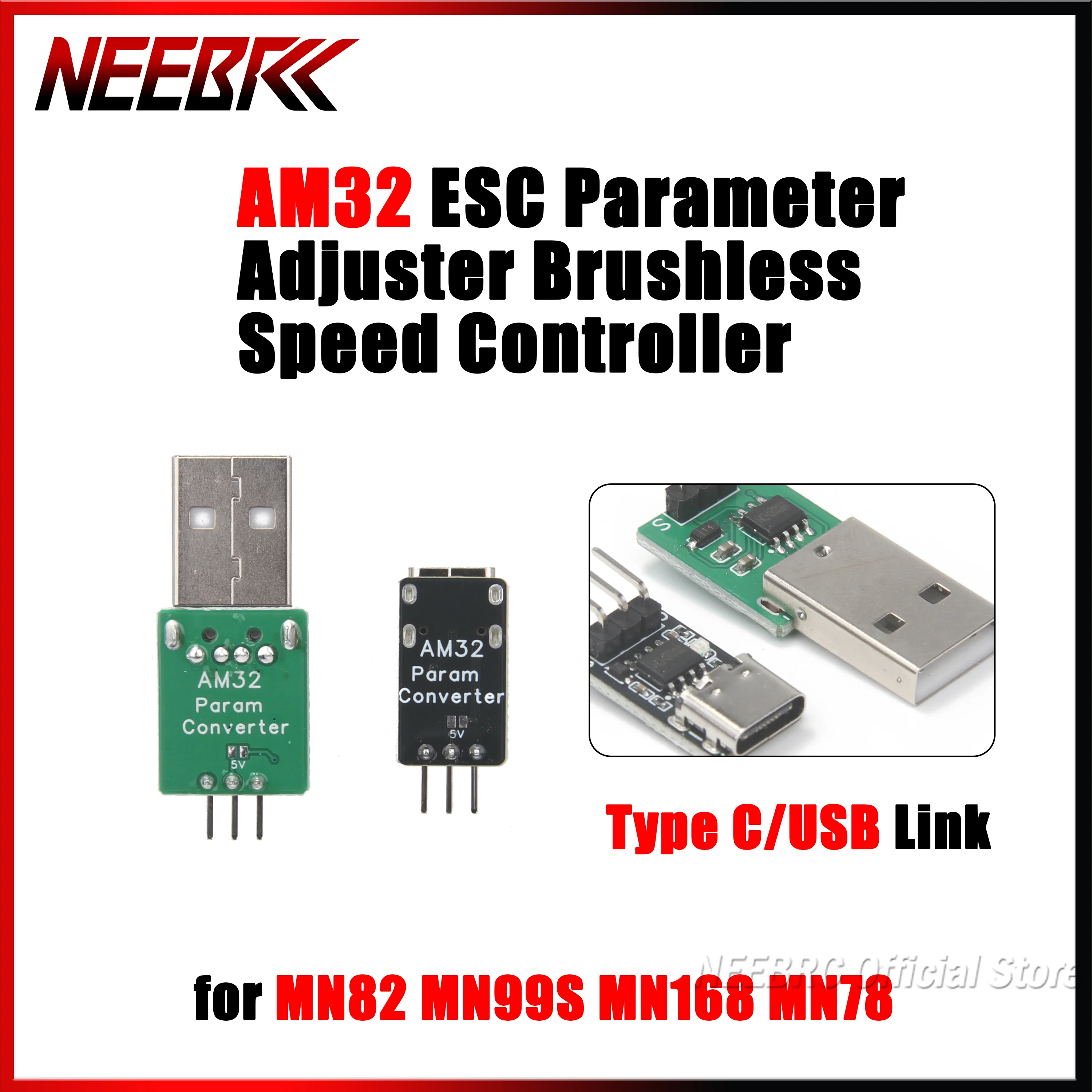 NEEBRC AM32 ESC Programmer Adapter USB/Type-C Link for RC Car Truck Crawler Models MN82 MN99S MN168 MN78 Vehicle Accessories