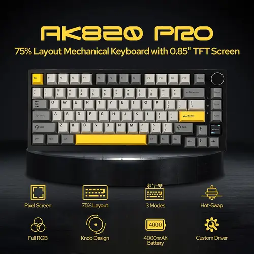 Imagen 2 del producto Teclado mecánico para juegos Ajazz AK820/AK820Pro, teclado personalizado Bluetooth 5,1/inalámbrico/con cable c con botón sellado de intercambio de calor