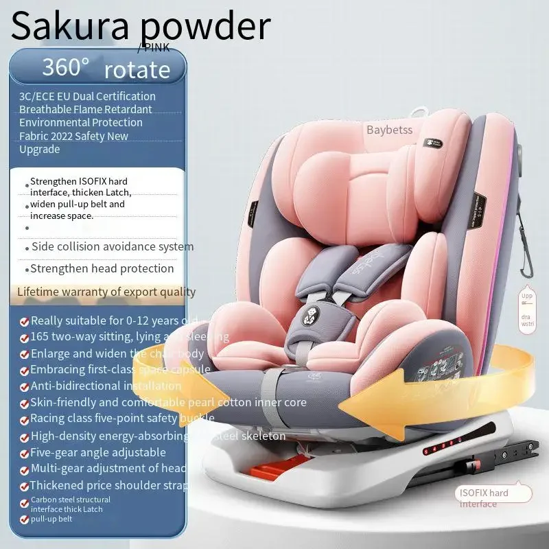 Siège de Voiture Portable Confortable et Réglable pour Bébé, Siège de Sécurité pour Enfant, Peut S'asseoir ou s'Incliner, Résistant à la Percussion à 360 Degrés, dans les Deux Sens