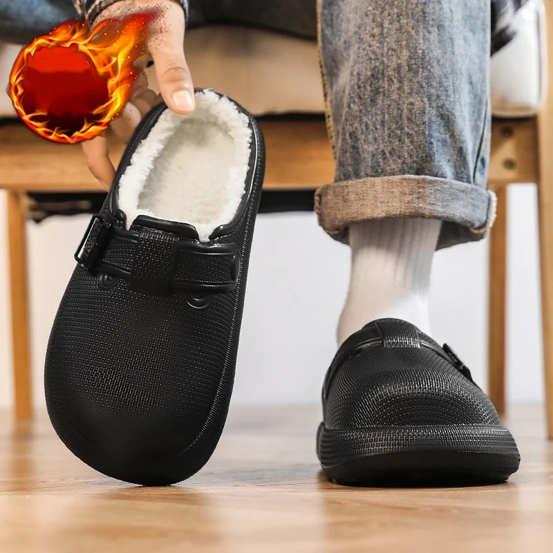 الرجال والنساء في الخريف والشتاء مبطنة بالصوف للدفء، أحذية قطنية منزلية للارتداء في الهواء الطلق، شباشب قطنية غير قابلة للانزلاق #5