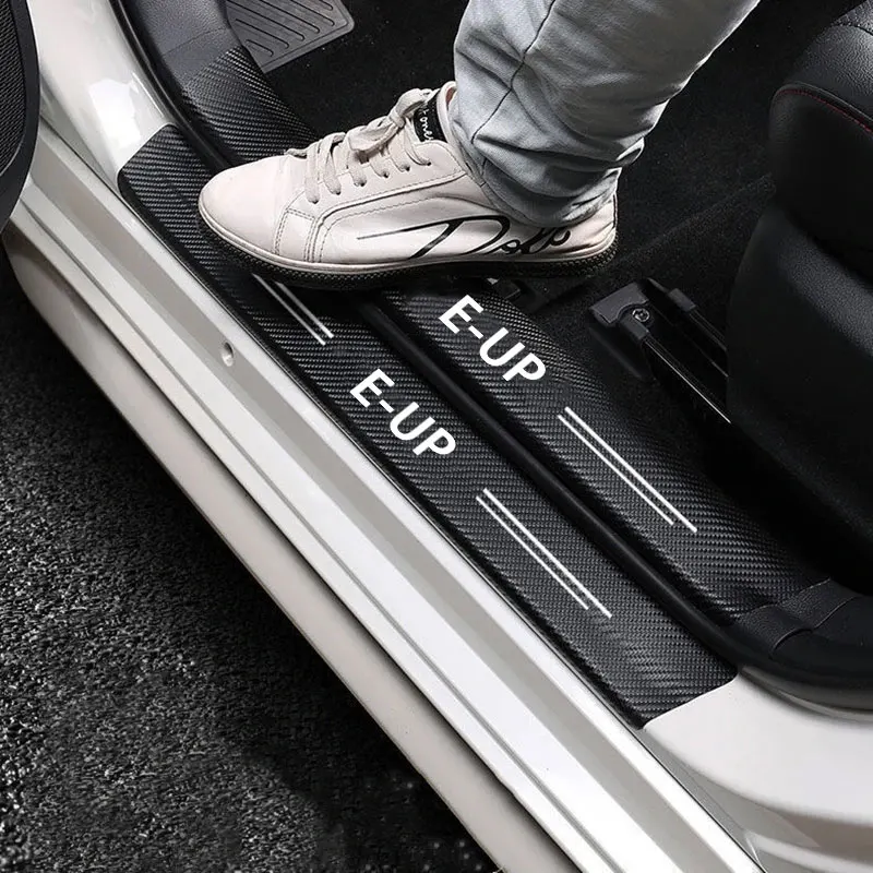 4pcs Carbon Fiber Car Door Threshold Protective Sticker Car Door Sill Sticker For Volkswagen VW EUP E-UP Car