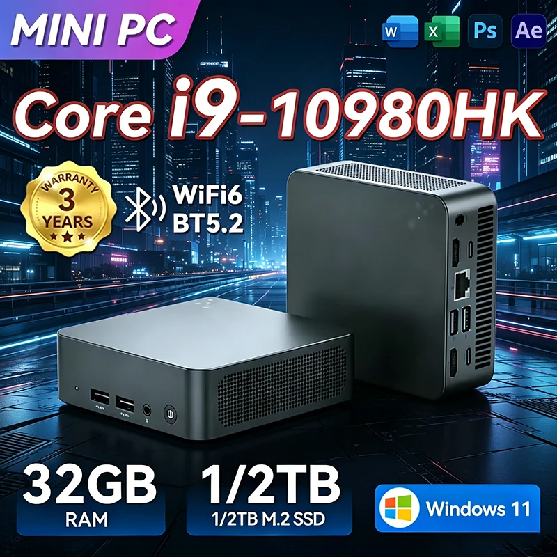 Core I9 8950HK MINI PC Windows 11 Pro Small Pocket Computer 32GB RAM 1TB 2TB SSD WIFI 6 BT5.2 4K HD Mini Gaming Office Study Pc