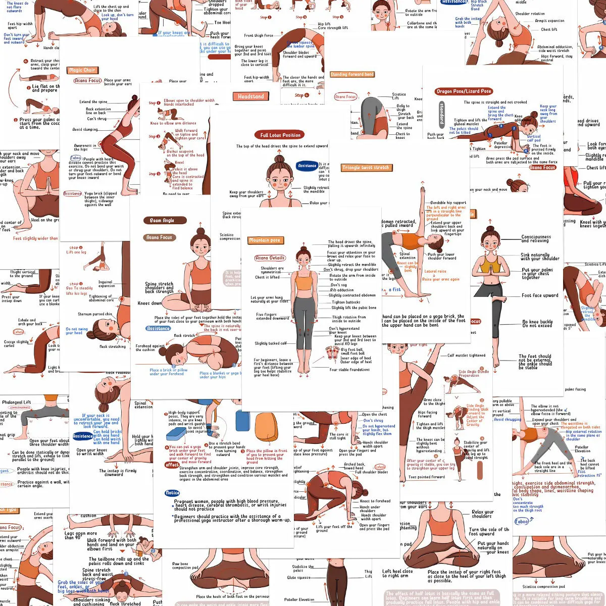 32 Pieces/Set Yoga Pose Guide Cards sticker – Basic Yoga Practice Cards sticker