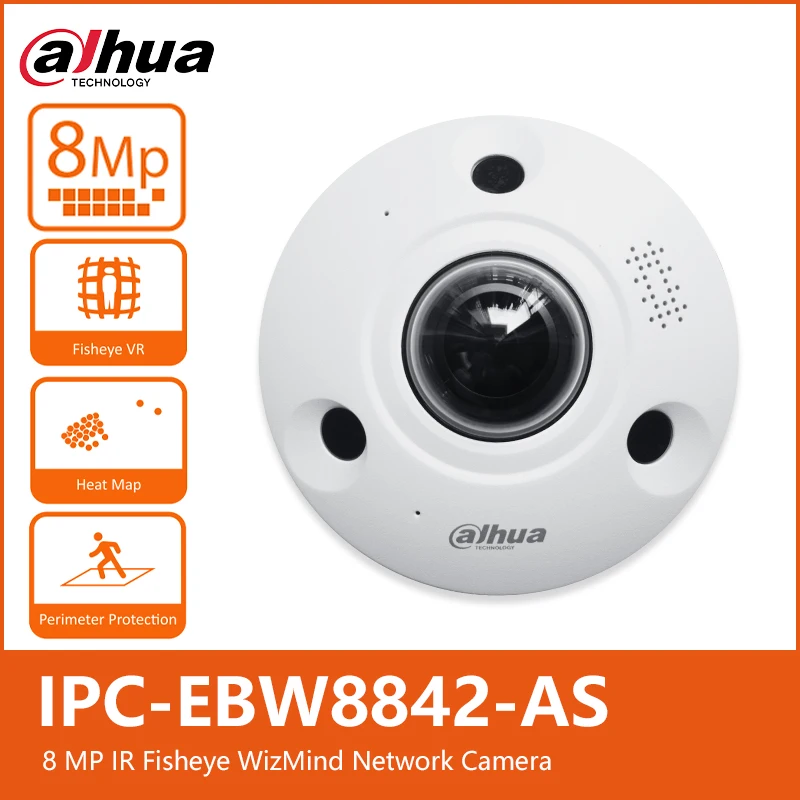 Dahua IPC-EBW8842-AS 4K 8MP IR 10m Fisheye VR WizMind Network Security AI Camera People Counting built-in Mic &speaker IP67 IK10