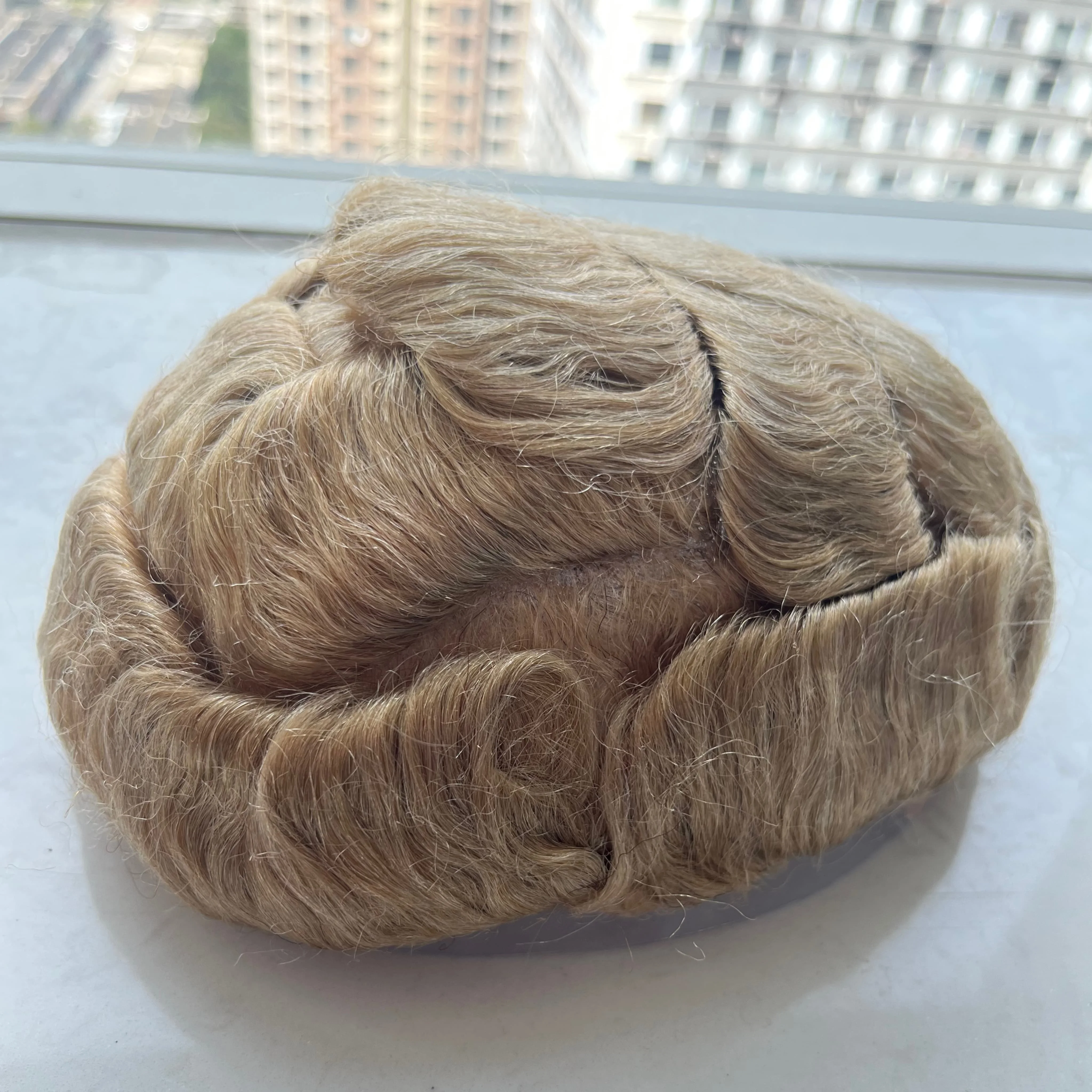 22R 20R 613 أخف شعر أشقر بني صناعي 90%-100% كثافة 0.02-0.03 مللي متر متين رقيق جلد pu رجل شعر مستعار طبيعي #2