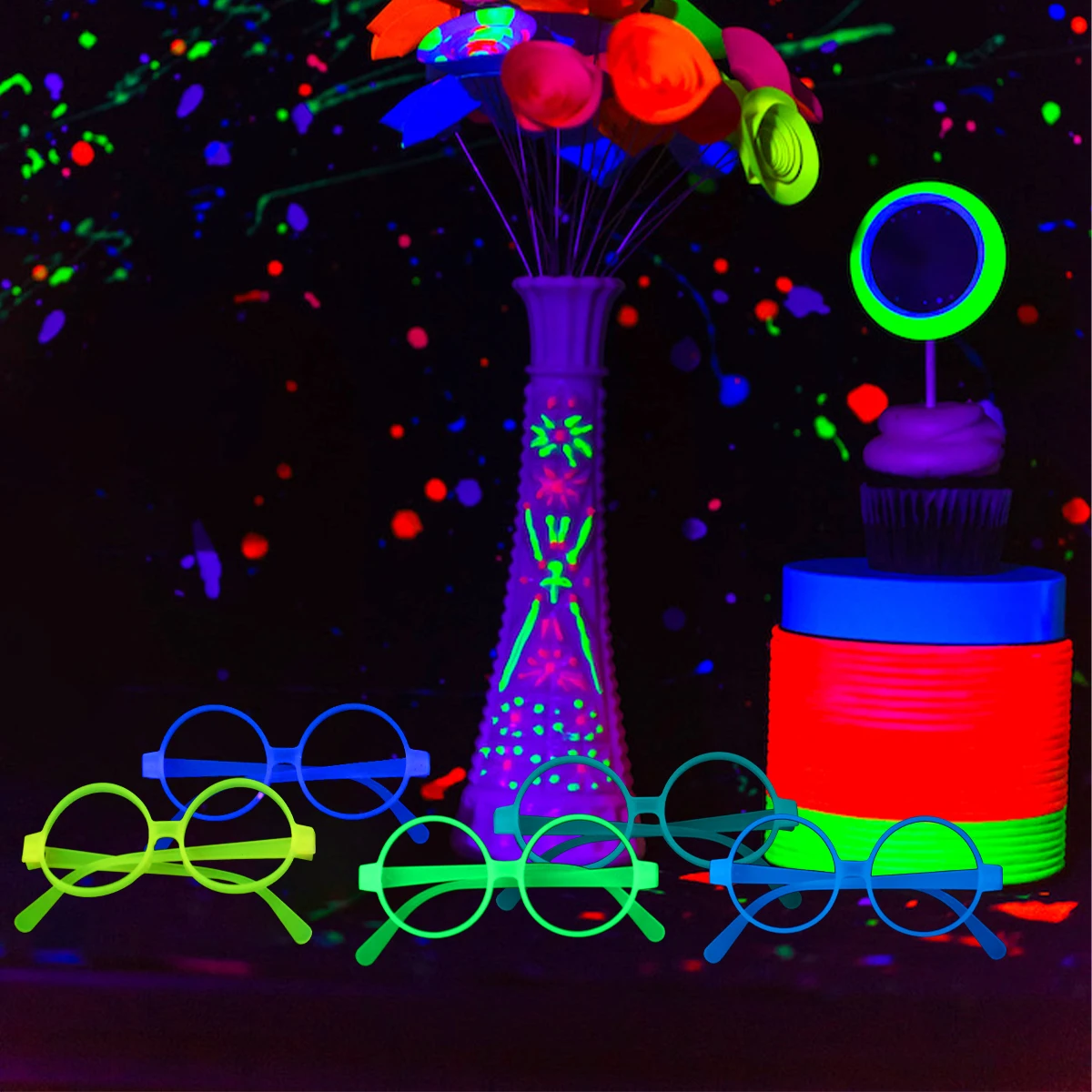 2024 5pcs Luminous Glasses Glow Sunglasses With Light Neon Fluorescent Decorative Bar Party Gift Adult Kids Birthday Props