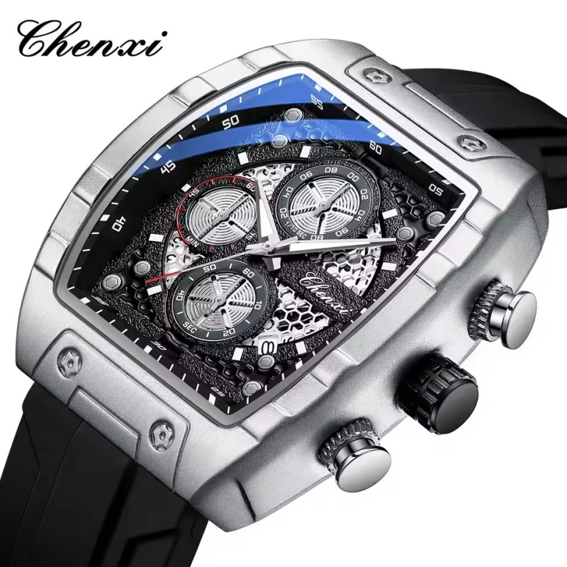 CHENXI 941 Fashion Men's Wine Barrel Shaped Dial Quartz Watch Night Light Timing Calendar Sports Waterproof Leisure Watch Reloj
