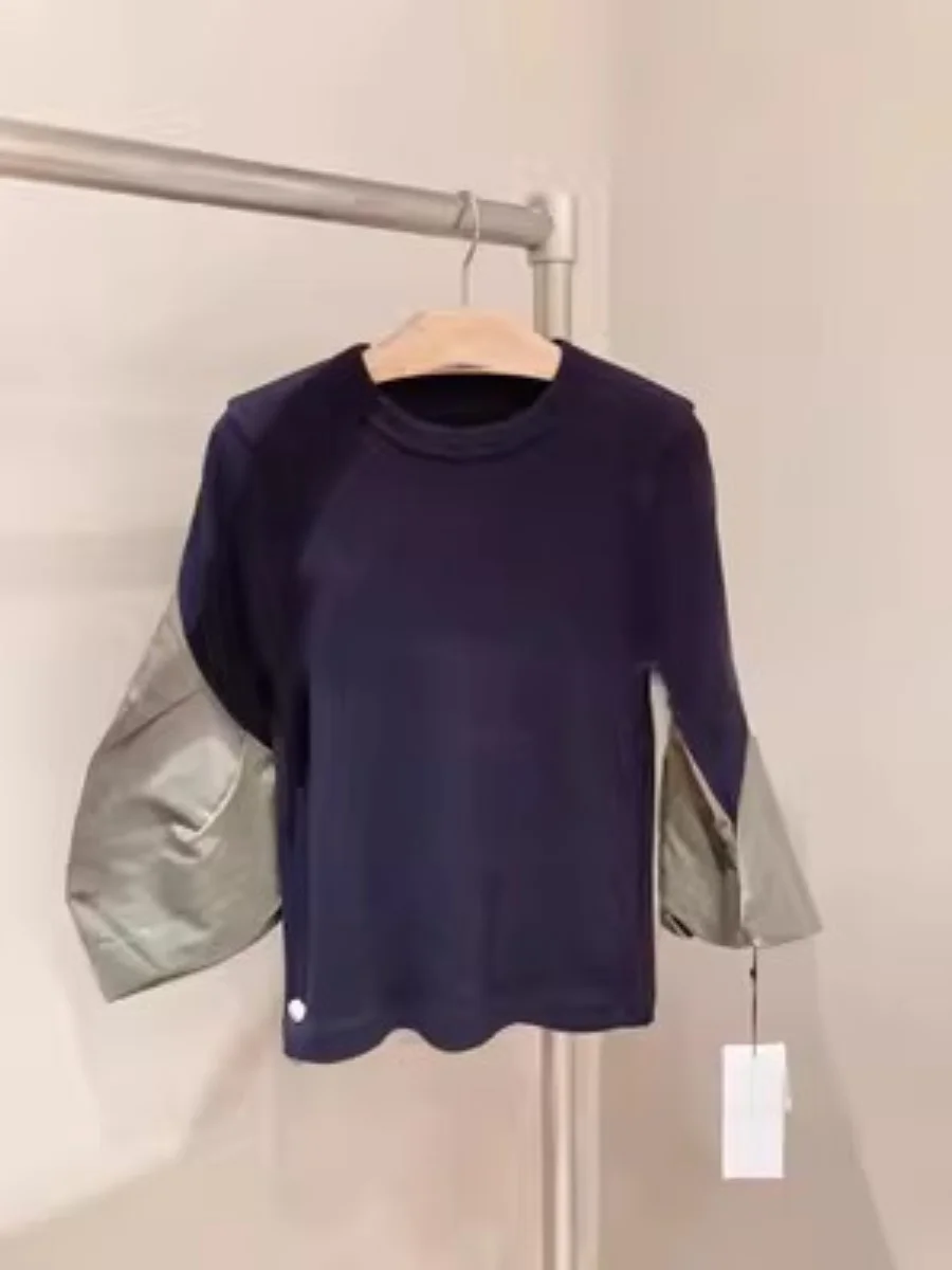 FOG SACAI SS24 New Patchwork Batwing Sve Waist Cinched Cotton Long Sve Loose Sweatirt T-irt Organic Cotton Bell Sve