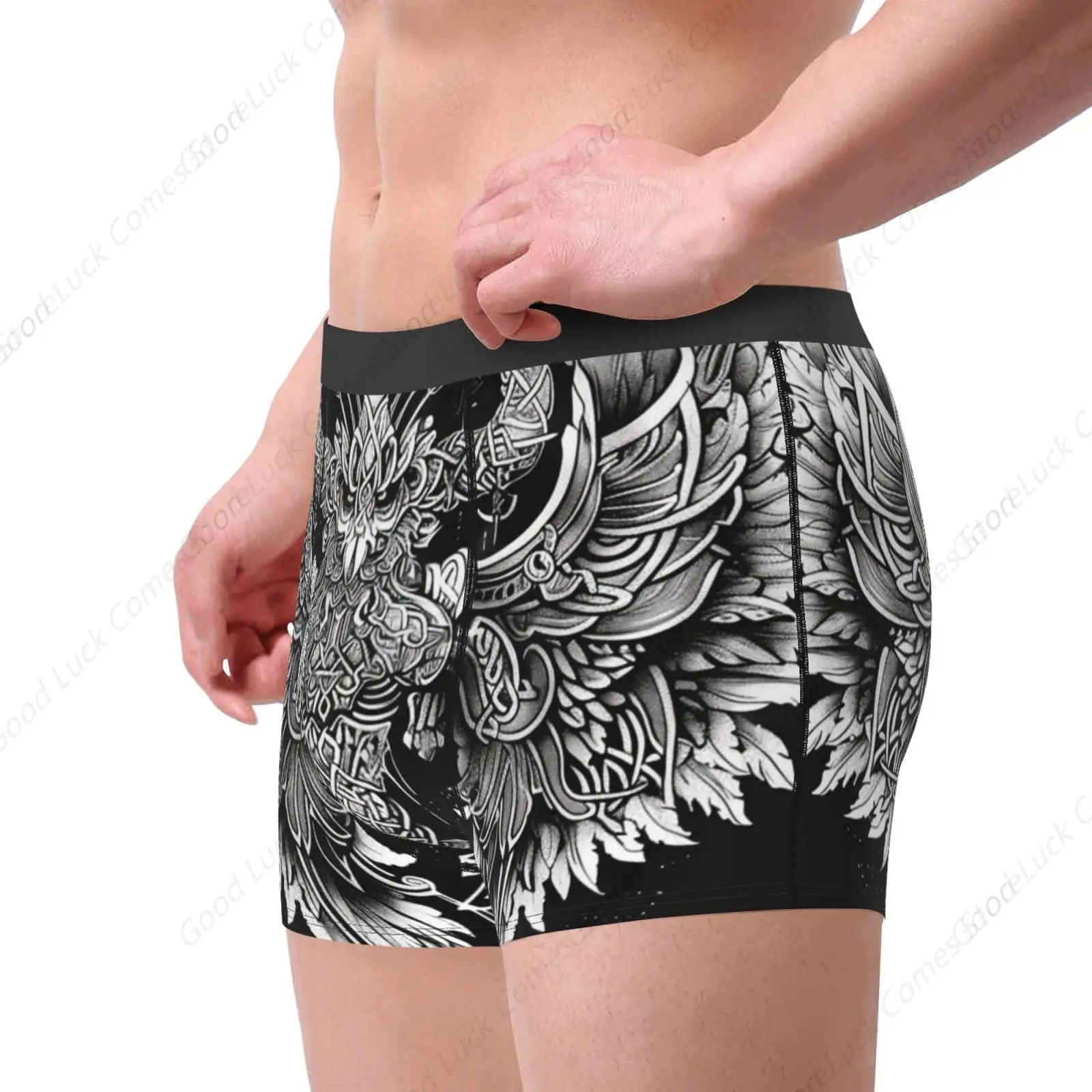 Raven Norse Mythology Boxer Briefs for Men, Celtic Knot Art Underwear, Unique Gothic Style Mens Underpants