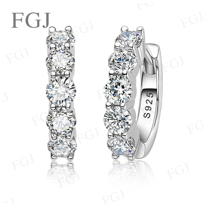925 Sterling Silver Stud Earrings D Color Straight-Bar Four-Claw Earrings Classical Party Birthday Jewelry Gift For Women Charms