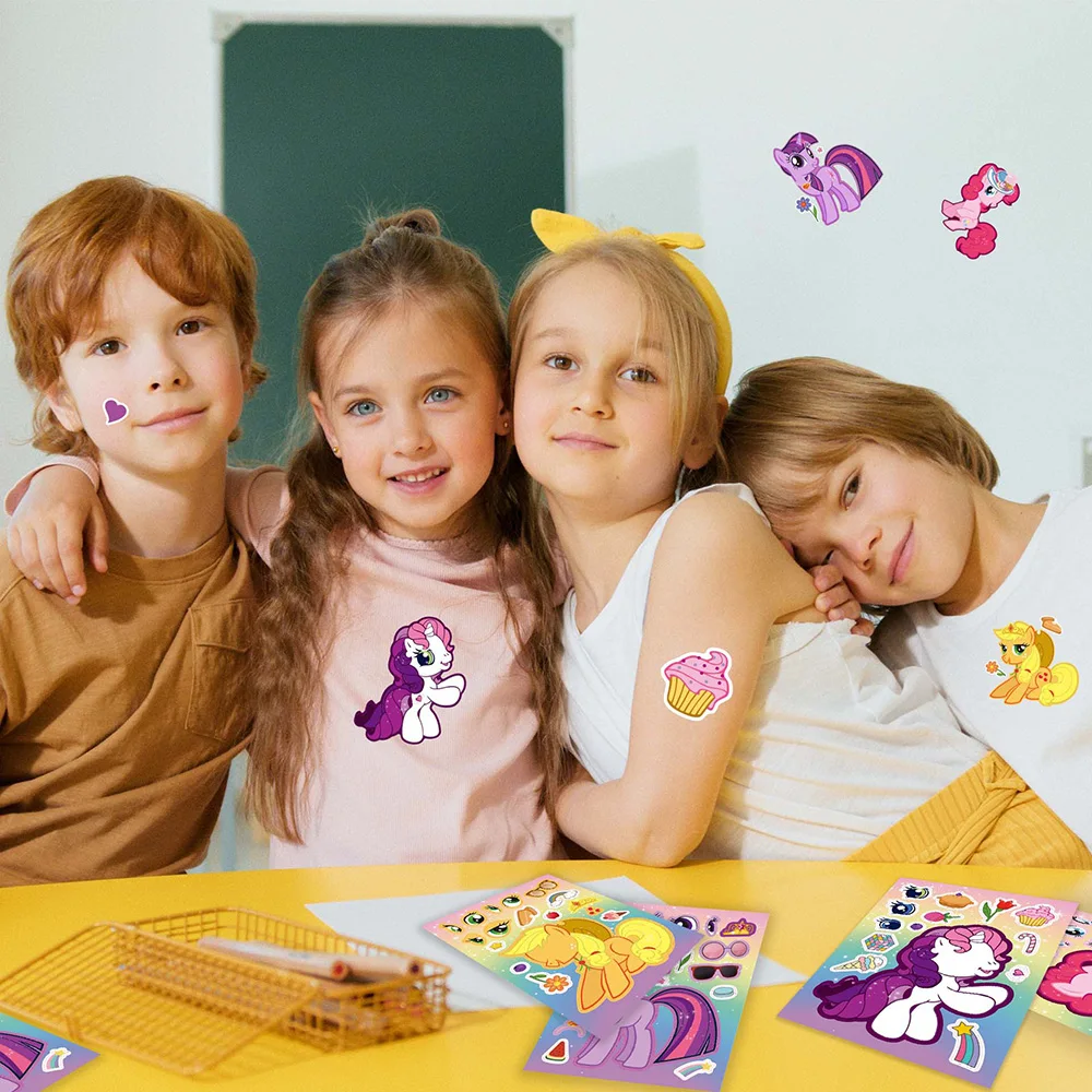 8/16Sheets DIY Make a Face Pony Puzzle Stickers Create Your Own Unicorn Children Game Kids Assemble Jigsaw Toys For Girls Boys