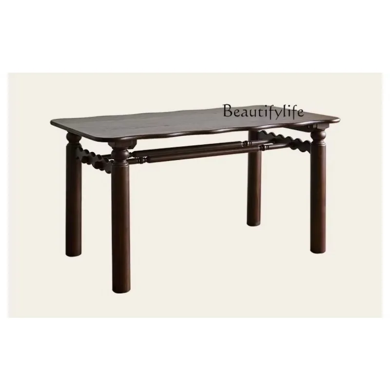 X36 French Retro Ripple Dining Table Small Apartment Household All Solid Wood Small Square Table Dining Table