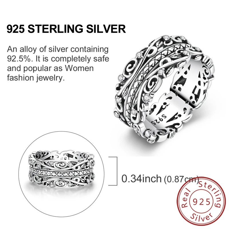 Women's 925 Sterling Silver Retro Heart Bow Star Ring