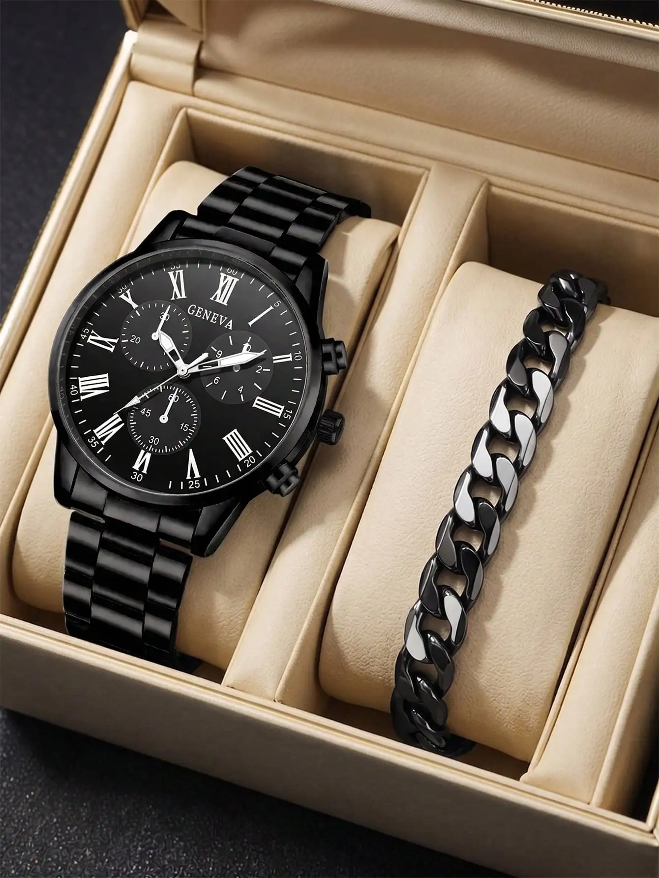 2pcs/Set Men's Watch Minimalist Fashion Business Casual Men's Quartz Watch Multi- Roman Numeral Dia