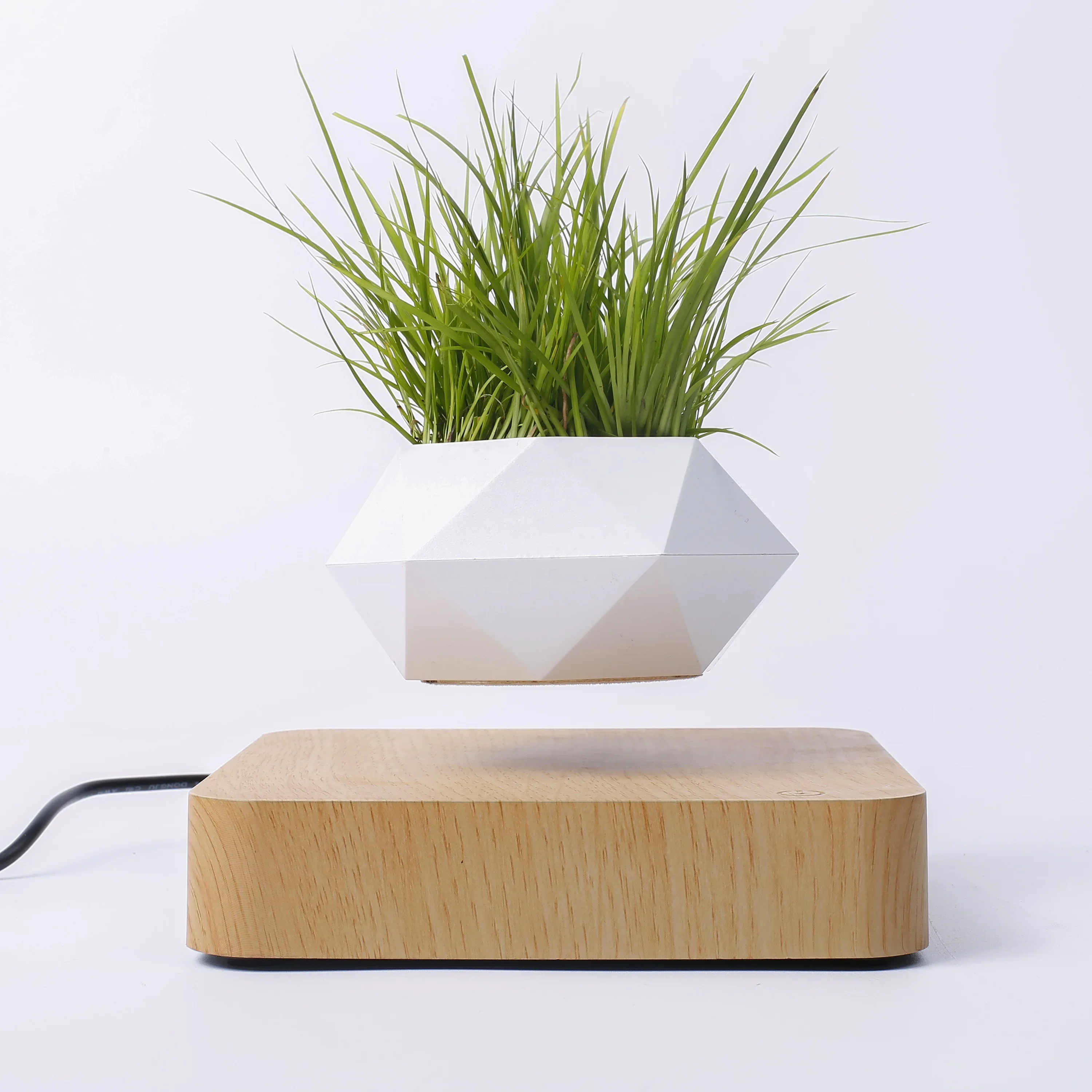 Levitation Wooden Grain Base,Hexagonal  Flowerpot,  floating bonsai