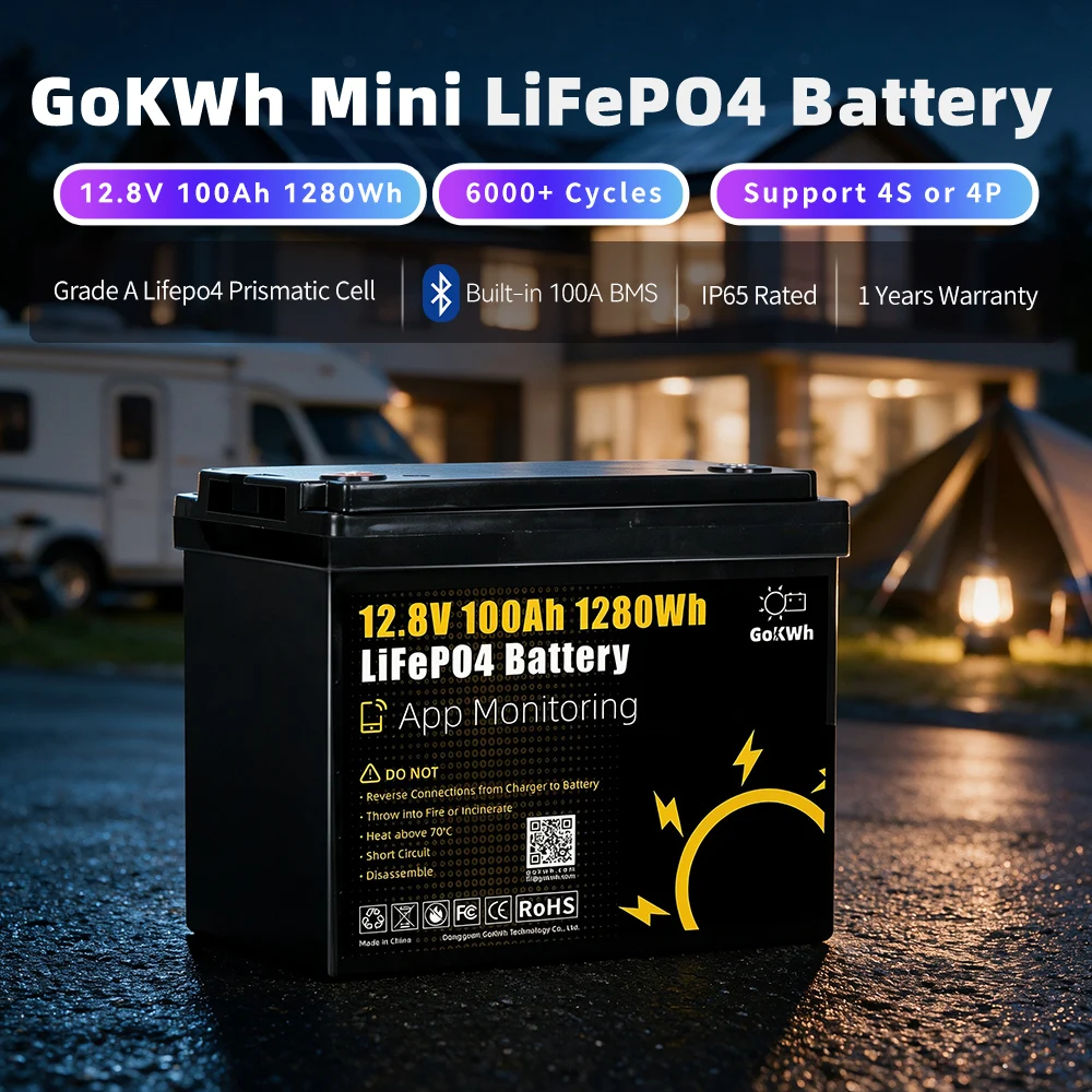Grade A 12V 100Ah LiFePO4 Battery Pack BT Function 12.8V 1280Wh Lithium Iron Phosphate Rechargeable Cell For 24V 48V RV Golf Cart Solar