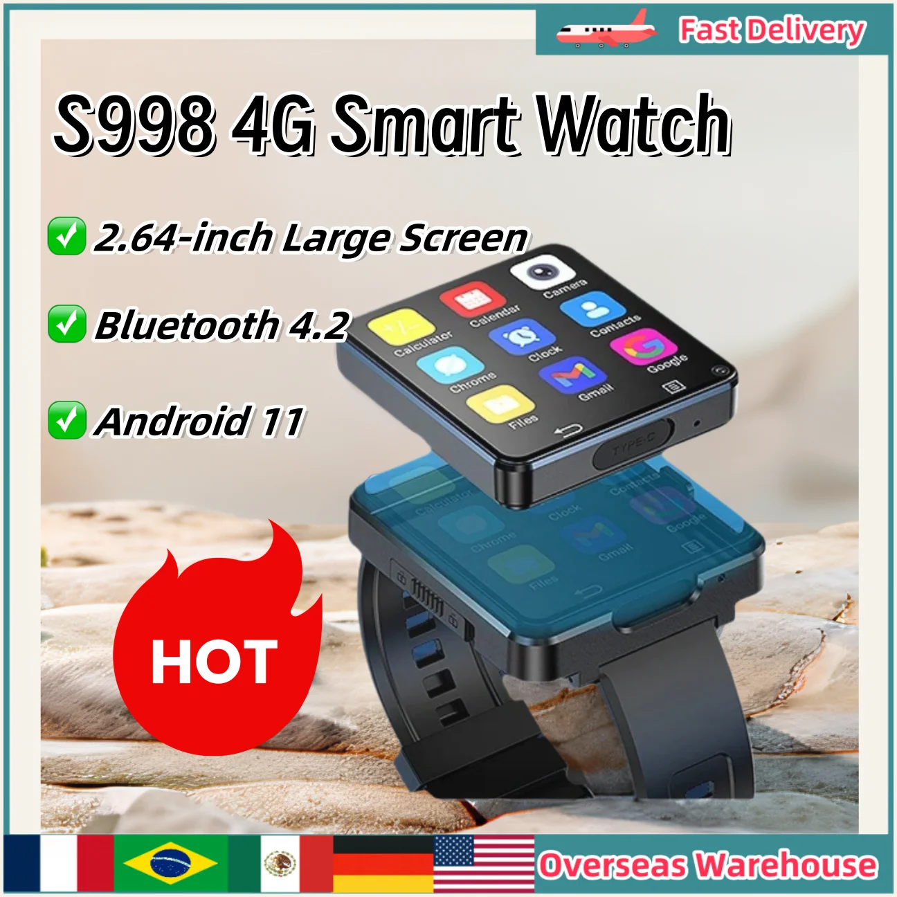 S998 4G Smart Watch Watches For Men Smart Health Watches For Women Watches With Bluetooth Android 11 Smartwatch Birthday Gifts