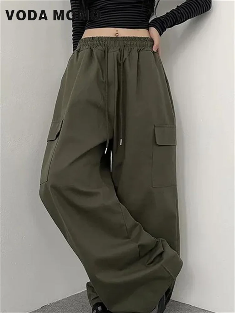 High-waisted  Thickened Cargo Pants For Women Streetwear Simple New Solid Spring Autumn Casual Straight-leg New Style Harajuku