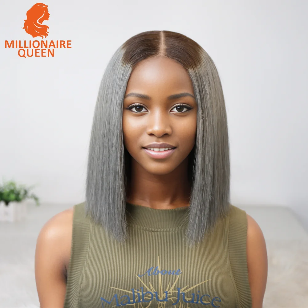 

Vietnamese Hair Super Double Drawn Bone Straight 2x6 Bob Wig with 100% Human Hair T4/Gray 250% Density For Black Women