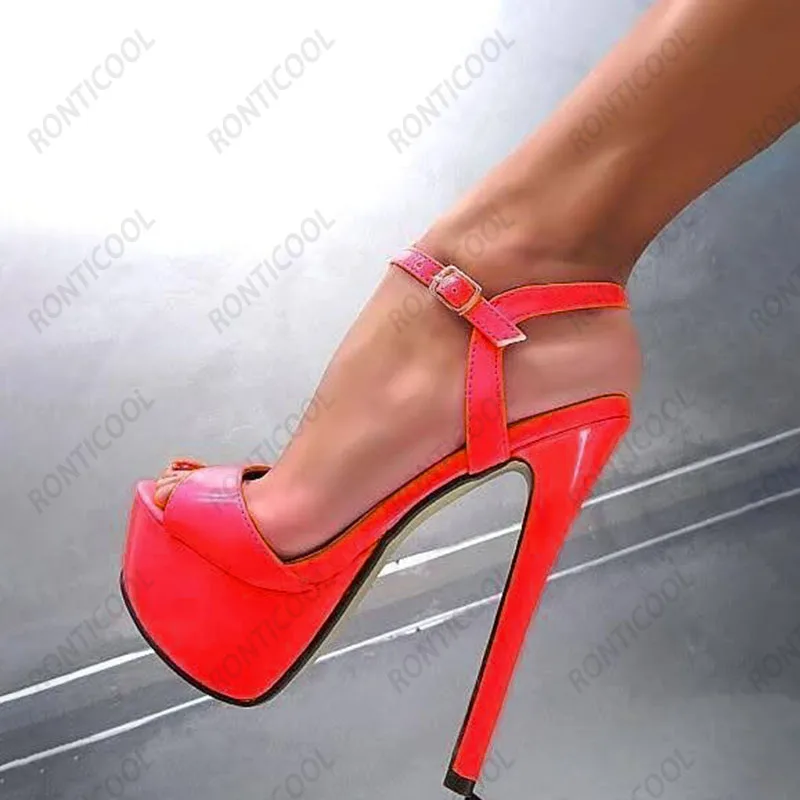 Ronticool Real Photos Women Summer Sandals Sexy Stiletto Heels Peep Toe Fuchsia Party Shoes Ladies US Plus Size 5-20