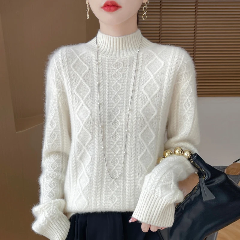 

Autumn Winter Women Sweater Turtleneck Mock Neck Casual Long Sleeve Knitwear Half height collar Pullover Top Female clothing