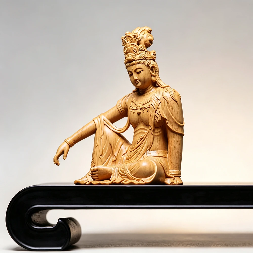 New Arrival Boxwood Free‑Style Guanyin Statue, Hand‑Carved Wood Bodhisattva Figurine, Desktop Home Decoration Craft Ornament