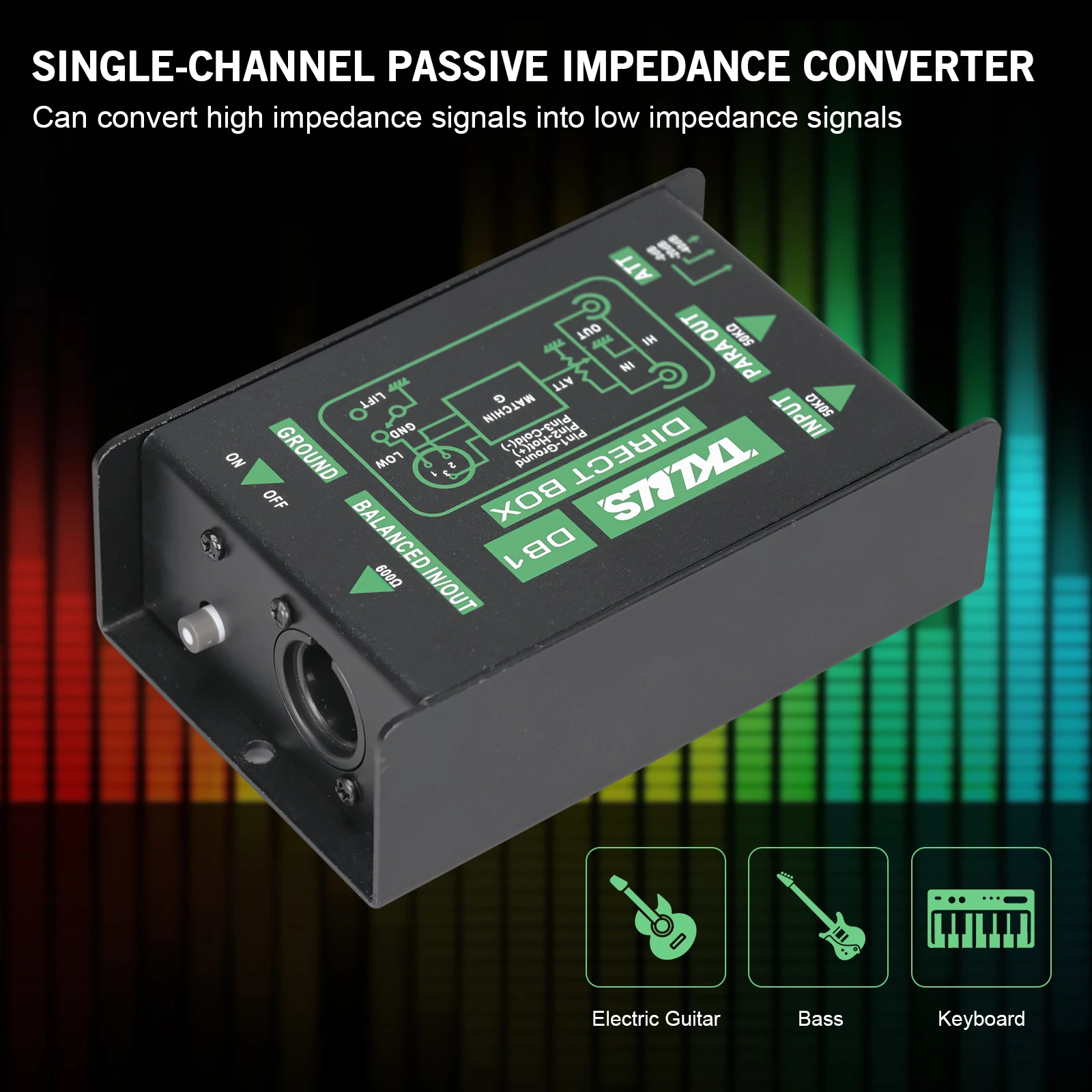 TKLBLS DB1 Passive DI Box with Ground Lift Balanced XLR for Guitar Bass Keyboard Stage Performance Indoor Outdoor Live Show