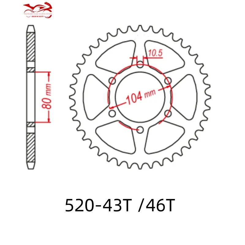 520-46T Rear Sprocket for Kawasaki EX GPX ZZR 250 R X KLE 300 650 Versys 400 Ninja R EN EX Z 650 ER6f ABS KLE650 KRT ZR800 Z800