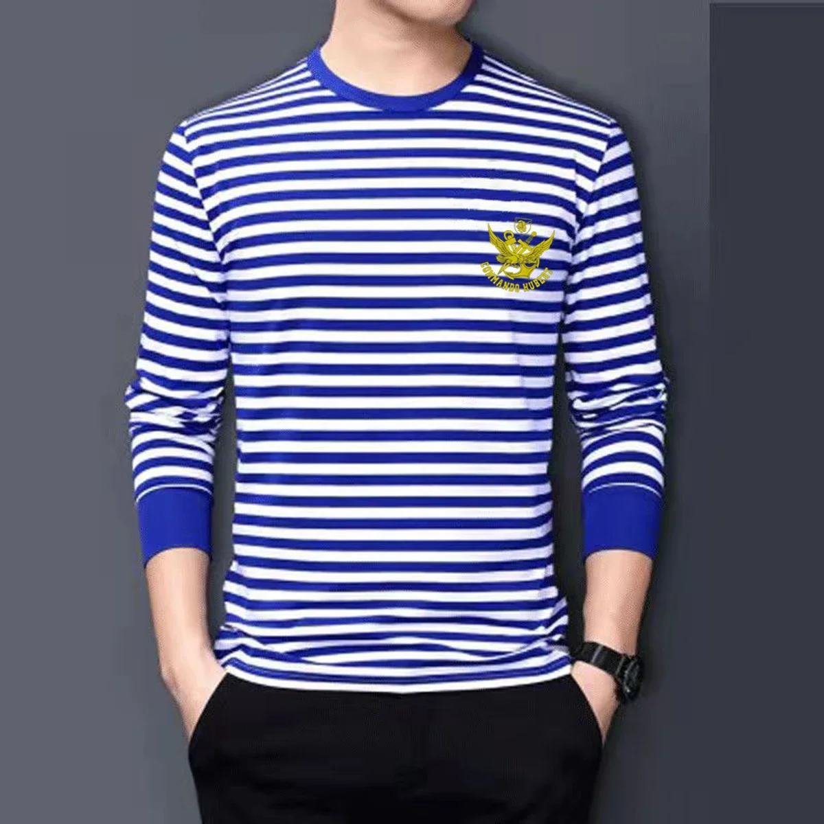 French Naval Special Forces Commando Hubert Sailor's Striped Shirt Polyester Cotton Long Sleeve Mens Stripe T-Shirt Telnyashka