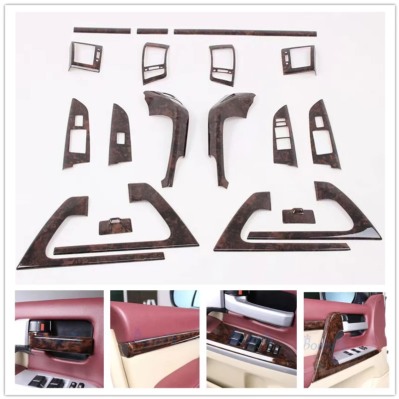 Interior Black Wooden Color Cover For Toyota Land Cruiser 200 2008-2015 Dashboard Vent Trim Panel Parts Car Styling Accessories