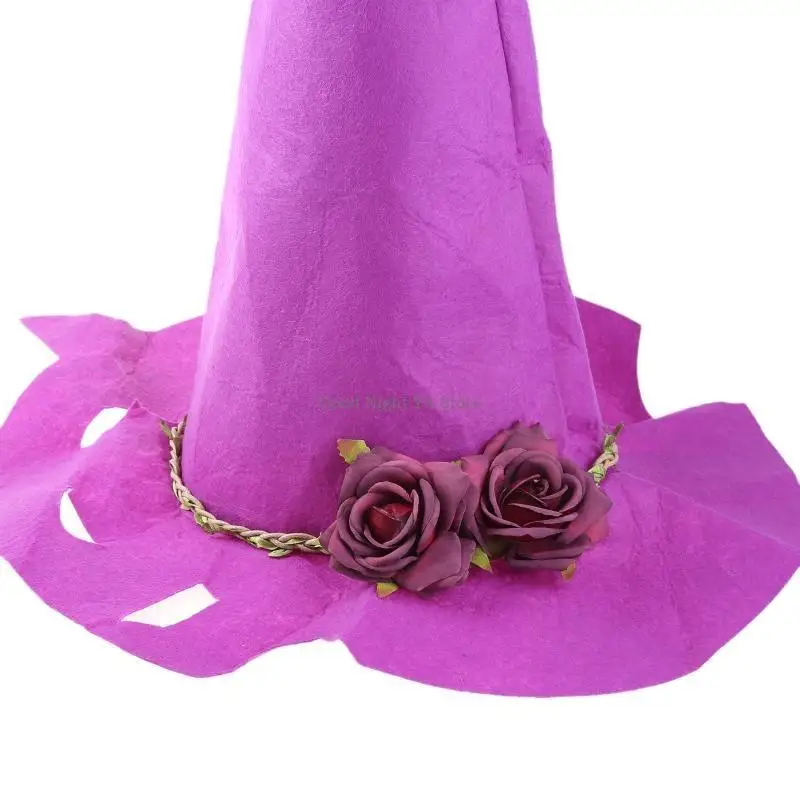Creative Angled Witch Hat for w/Artificial Flower Color Wizard Hat