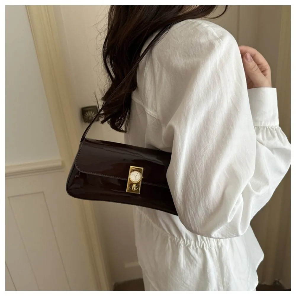 New PU Leather Shoulder Bag Solid Color Lock Buckle Underarm Bag Large Capacity Tote Handbag