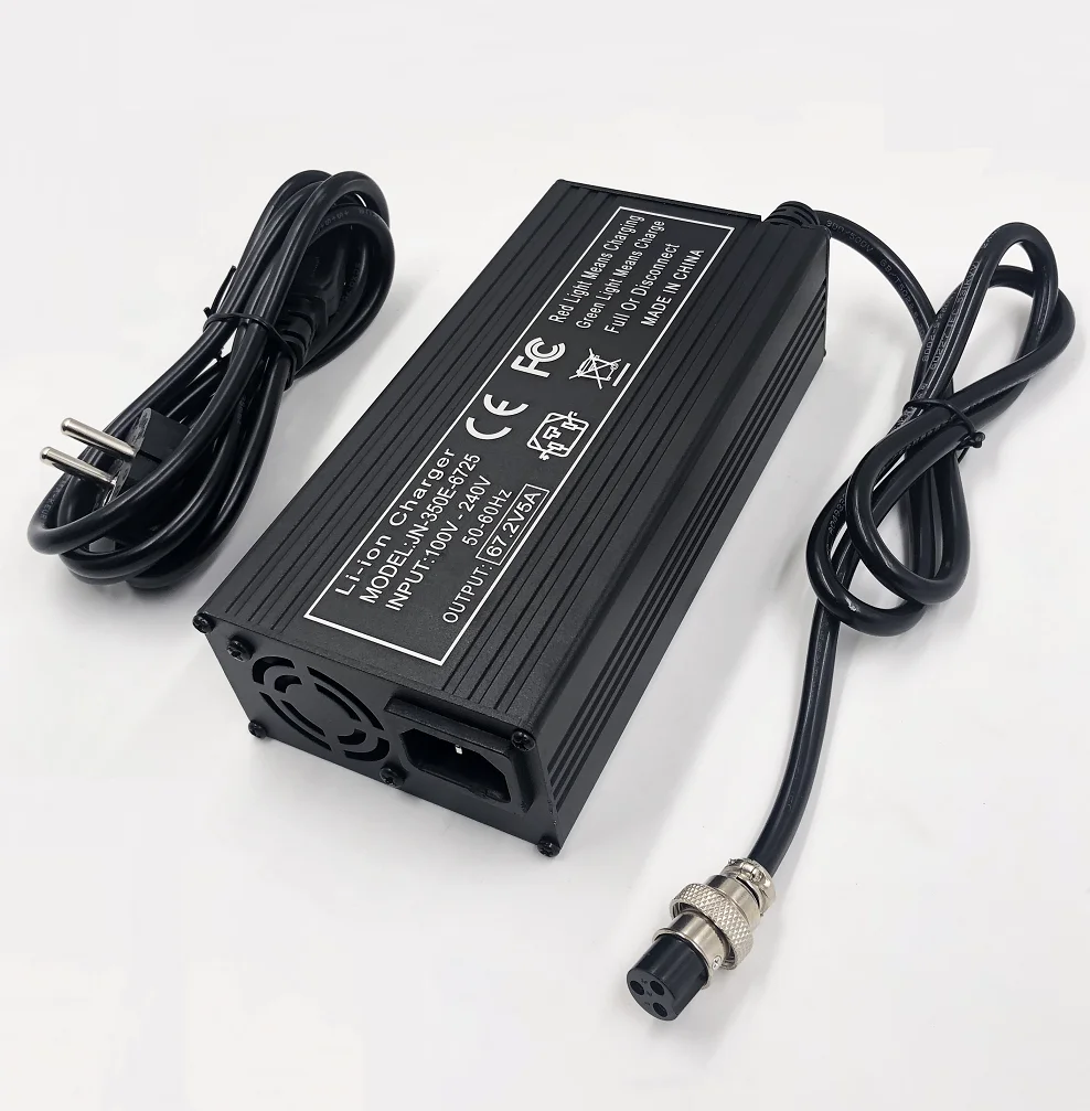 60V 5A Fast Charger 67.2V5A Charger For Wheelbarrow harley 16S 60V  lithium Battery GX16 Connector with Fan Metal shell