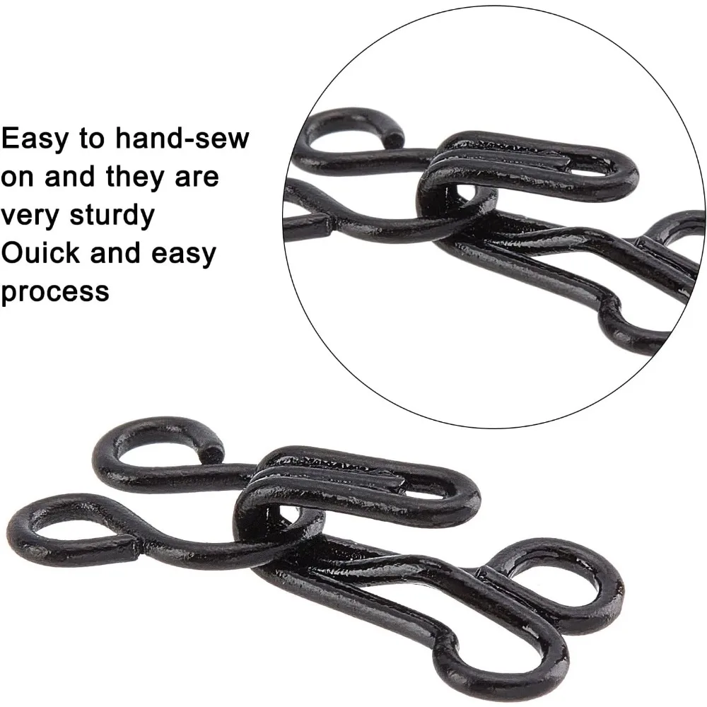 90 Sets 3 Sizes Sewing Hooks and Eyes Closure Iron Bra Hooks Replacement with a Plastic Box for Clothing Jacket Skirt Trousers