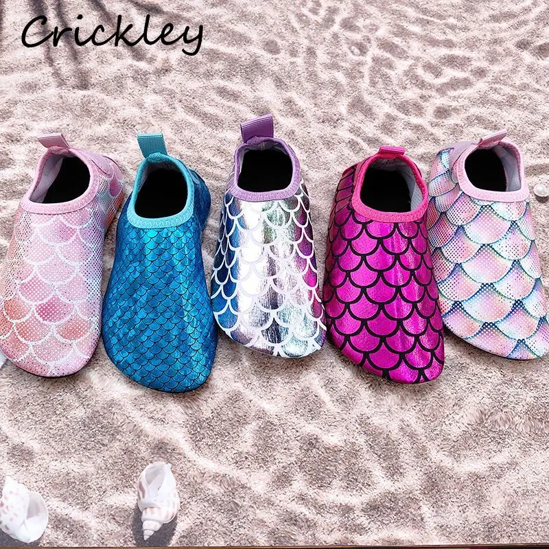 Mermaid Scale Girls Aqua Shoes Summer Bling Children Beach Swimming Shoes New Princess Anti Slip Soft Toddler Kids Slippers