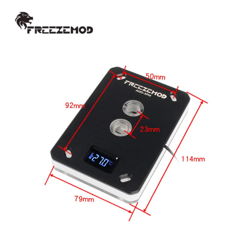 FREEZEMOD Thermometer Monitor CPU Water Block for AMD AM4 / Copper Bottom + PMMA Cover TEMP Display / 5V ARGB SYNC / AMD-XPM