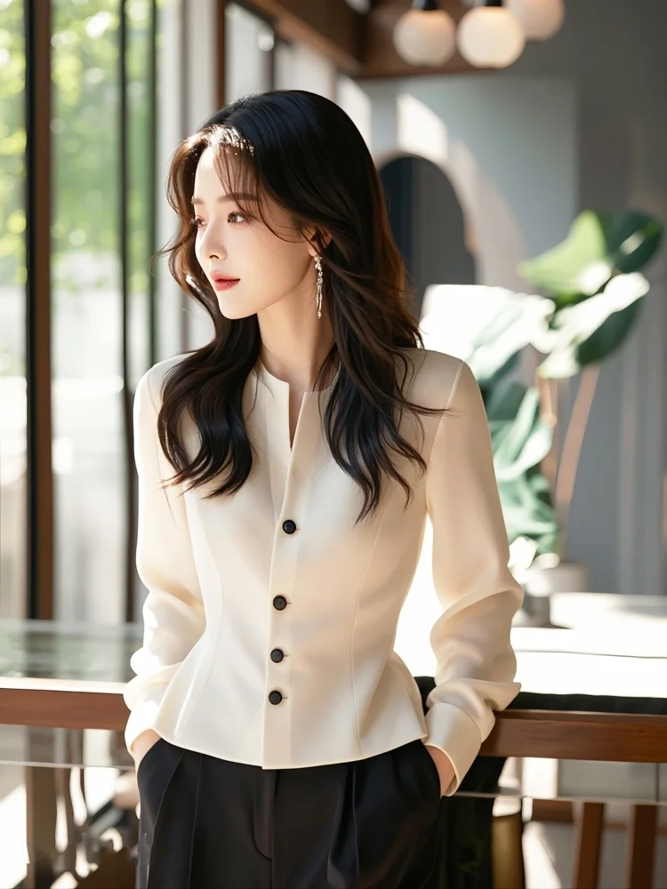 New high-end  waist top French light luxury high-end temperament celebrity beautiful white shirt