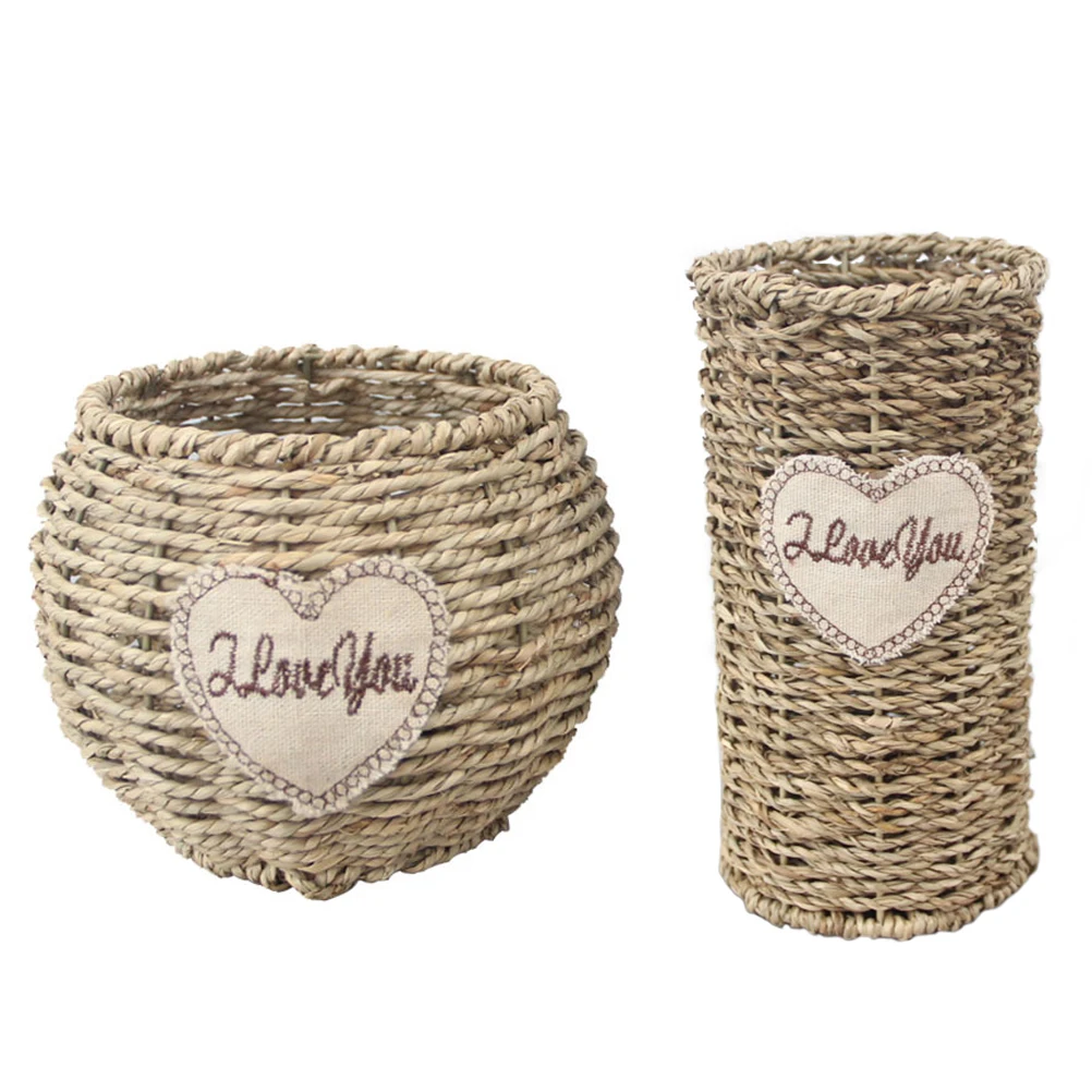 

2 Pcs Rattan Flower Baskets Eco Friendly Plant Weave Decorative Vase Retro Picnic Gypsophila Wedding Events Aromatherapy Party