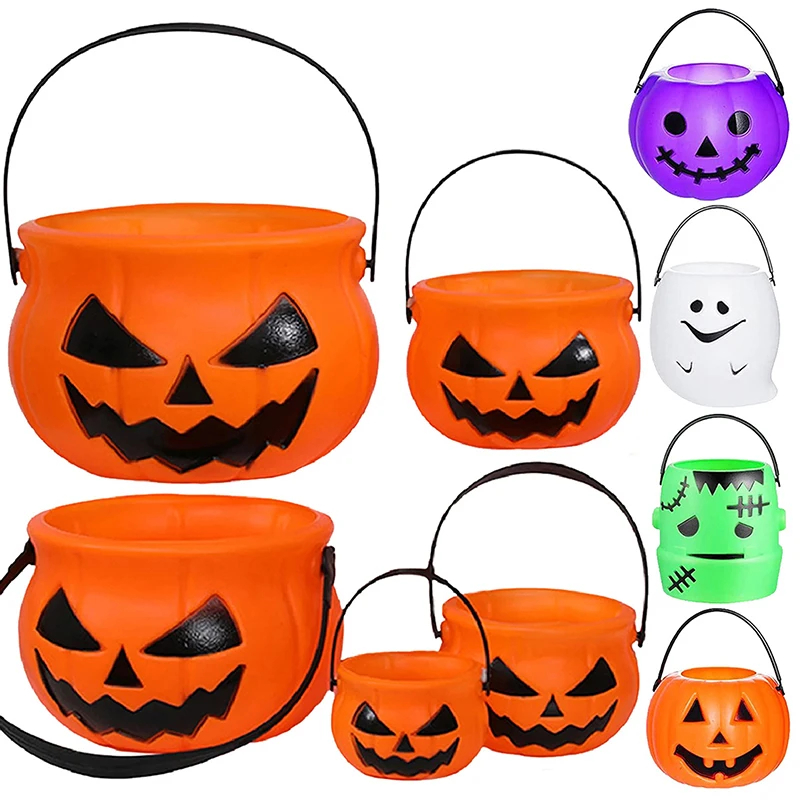 

Halloween Candy Bucket White Green Purple Ghost Pumpkin Basket Kids Favor Candy Holder Trick Or Treat Halloween Party Decoration