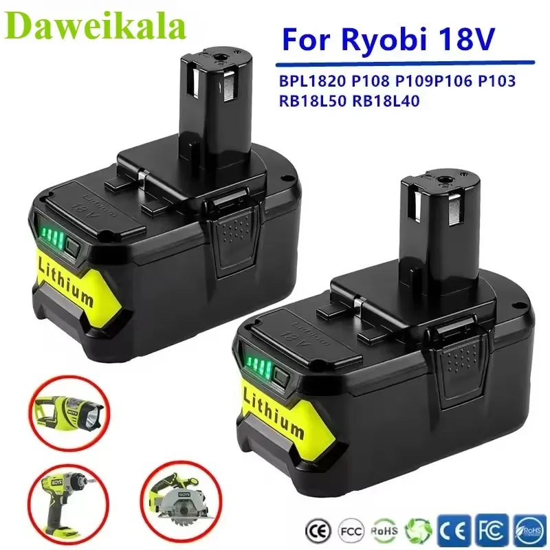 

Original RYOBI 18V 6.0Ah 12.0Ah lithium battery+charger, compatible with P108/P104/P107 power tools RB18L50/RB18L20 battery pack