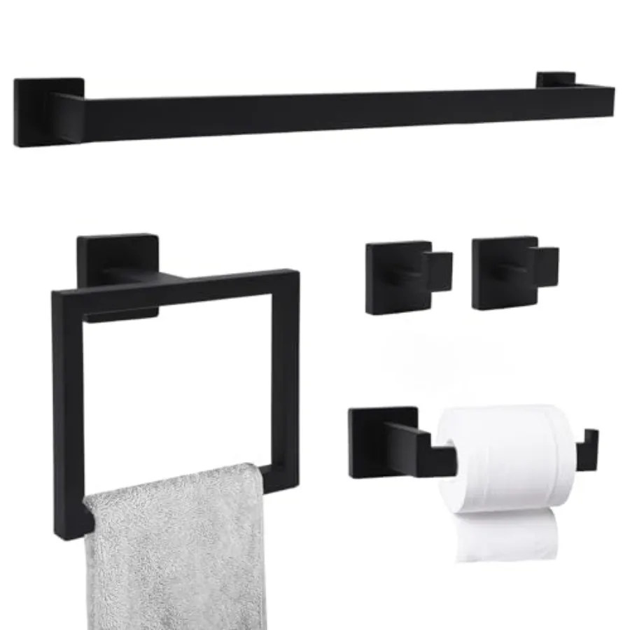 

Bathroom Accessories 5 Pieces Bathroom Hardware Set 23.6 Inch Bath Towel Bar Paper Towel Holder Toilet Paper Holder and 2pcs To