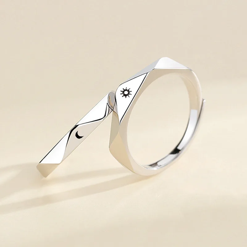 Klassischer offener Paarring mit Sonne und Mond für Damen und Herren, romantisch, schwarz, weiß, passender Fingerring-Set, Schmuck, Hochzeitstag, Geschenke – Detail 6