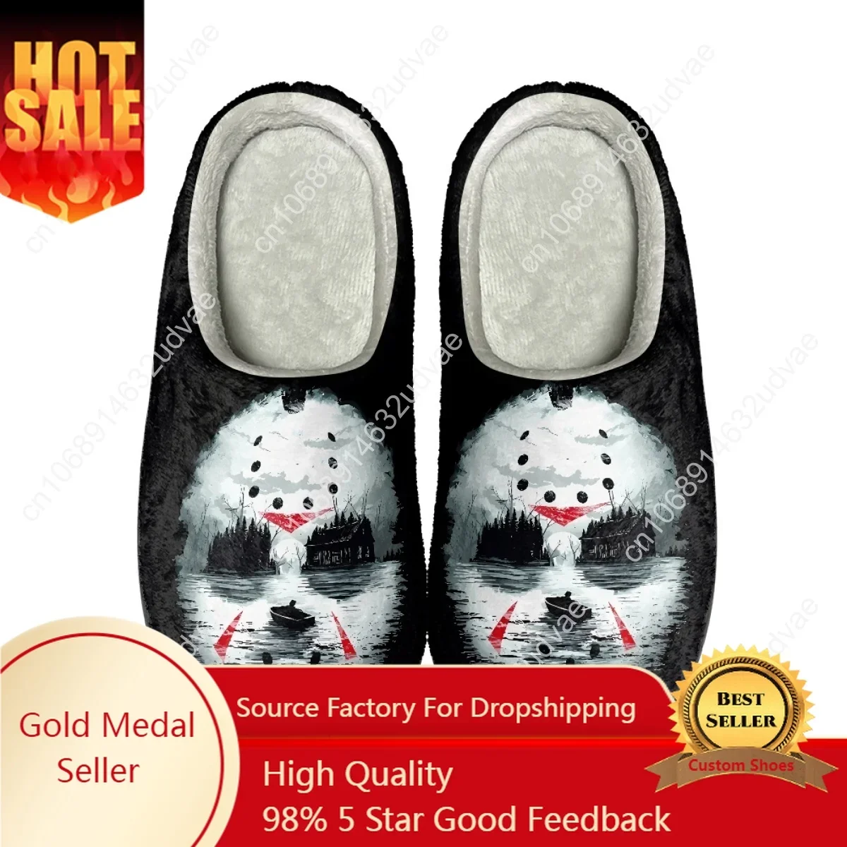 

Horror Movie Design Winter Men's Indoor Cotton Slippers Casual Flats Warm Footwear Dropshipping Non-Slip Couple Women Home Shoes